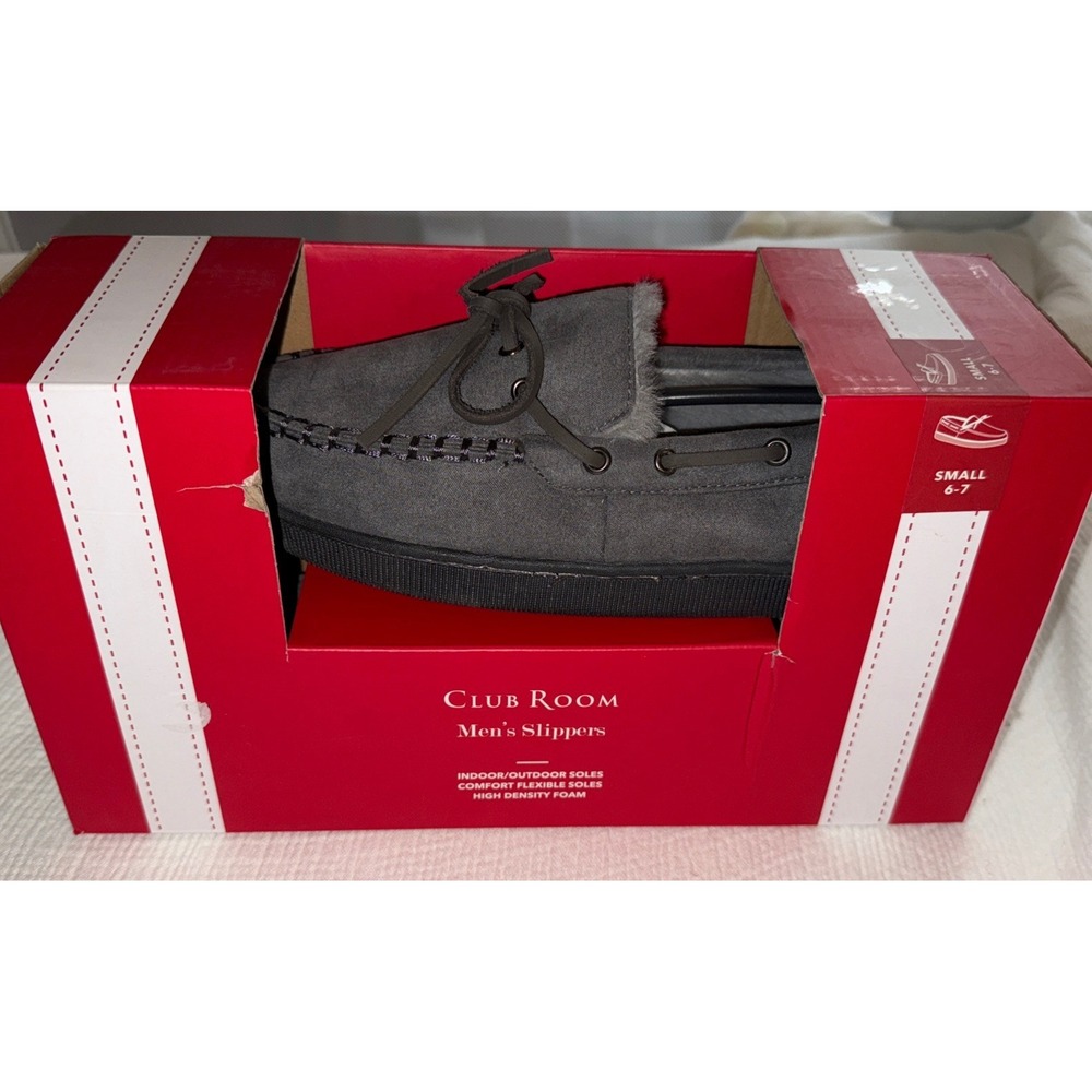 Club Room Men's Slippers Grey Indoor Outdoor Soles Size 6-7 Small New‎ In Box